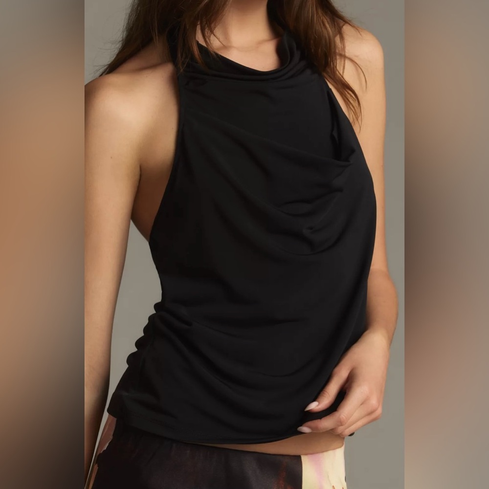 Anthropologie Black Cowl-Neck Halter Top Size XS